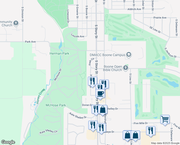 map of restaurants, bars, coffee shops, grocery stores, and more near 1016 Parkway Drive in Boone