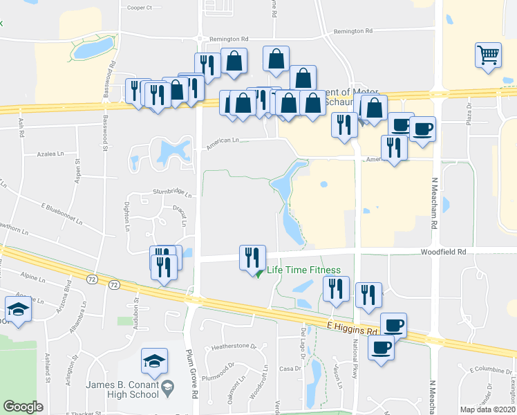 map of restaurants, bars, coffee shops, grocery stores, and more near 925 N Plum Grove Rd in Schaumburg