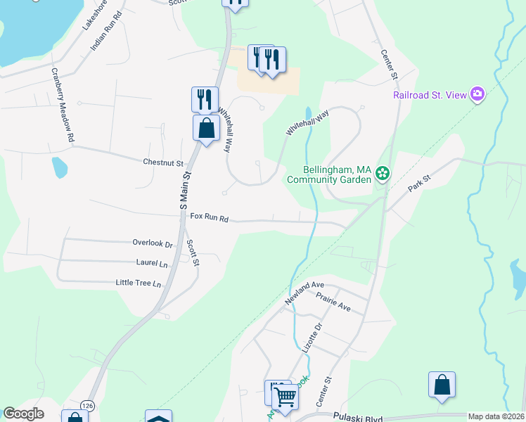 map of restaurants, bars, coffee shops, grocery stores, and more near 36 Fox Run Road in Bellingham