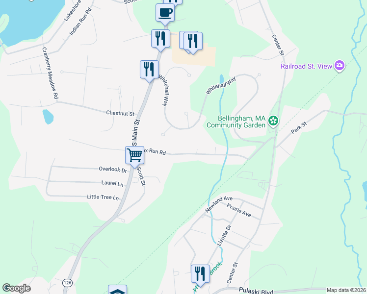 map of restaurants, bars, coffee shops, grocery stores, and more near 36 Fox Run Road in Bellingham