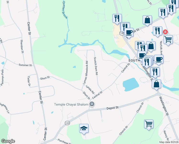 map of restaurants, bars, coffee shops, grocery stores, and more near 33 Scotch Dam Road in Easton