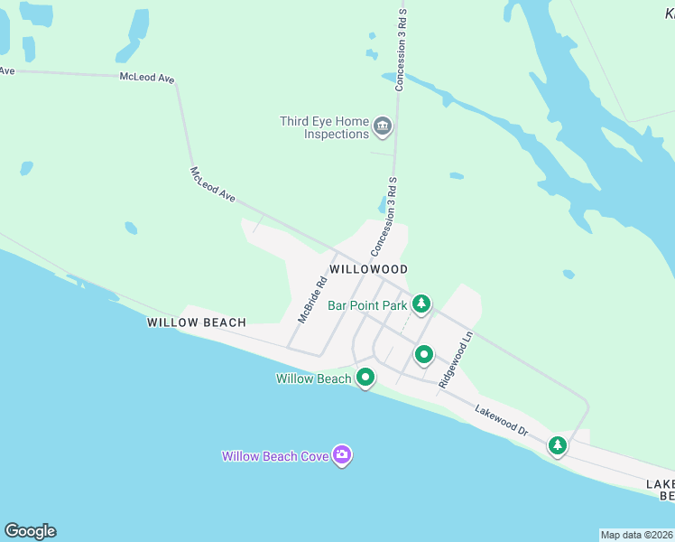 map of restaurants, bars, coffee shops, grocery stores, and more near 23 McBride Road in Amherstburg