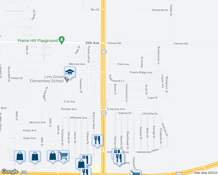 map of restaurants, bars, coffee shops, grocery stores, and more near 2262 Bison Street in Marion