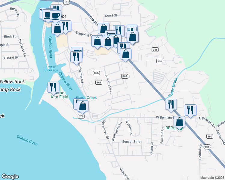 map of restaurants, bars, coffee shops, grocery stores, and more near 16107 West Hoffeldt Lane in Brookings