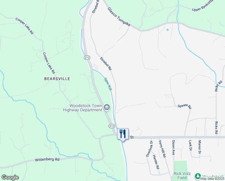 map of restaurants, bars, coffee shops, grocery stores, and more near 34 Striebel Road in Woodstock