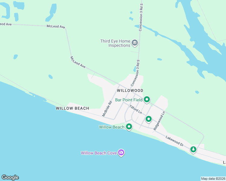 map of restaurants, bars, coffee shops, grocery stores, and more near 26 McBride Road in Amherstburg