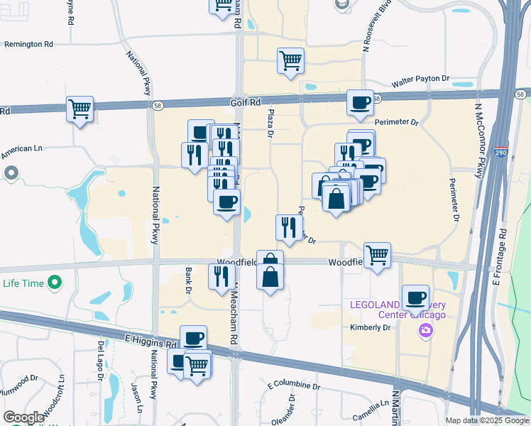 map of restaurants, bars, coffee shops, grocery stores, and more near 1400 American Lane in Schaumburg