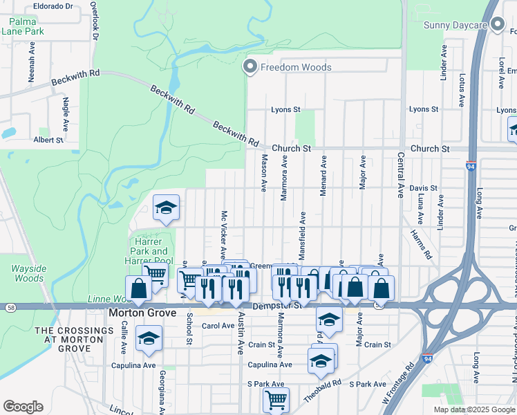 map of restaurants, bars, coffee shops, grocery stores, and more near 9006 Mason Avenue in Morton Grove