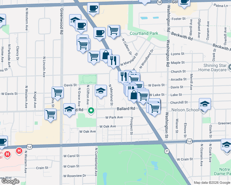 map of restaurants, bars, coffee shops, grocery stores, and more near 9050 North Joey Drive in Niles