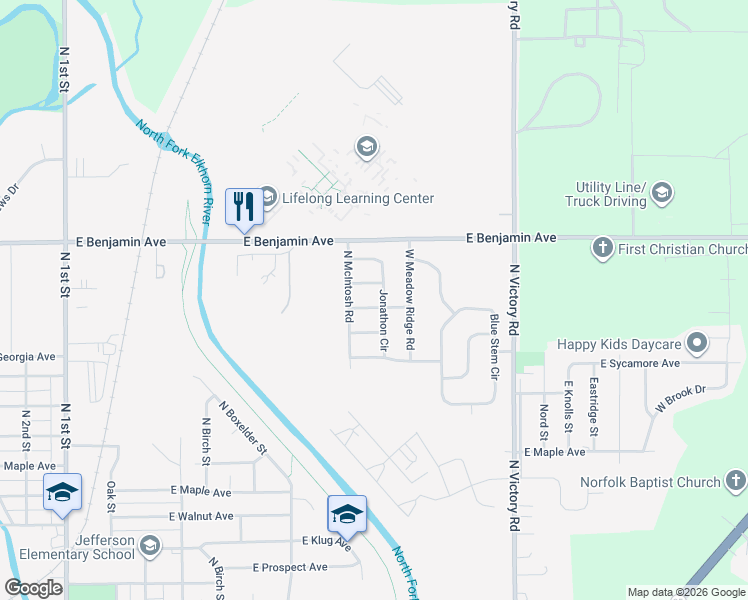 map of restaurants, bars, coffee shops, grocery stores, and more near 900-998 Janet Ln in Norfolk