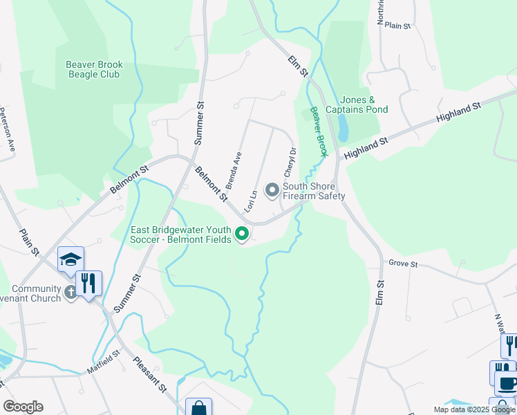map of restaurants, bars, coffee shops, grocery stores, and more near 424 Belmont Street in East Bridgewater