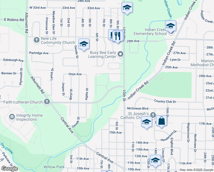 map of restaurants, bars, coffee shops, grocery stores, and more near 1362 Bentley Drive in Marion