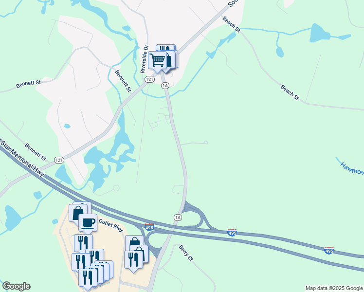 map of restaurants, bars, coffee shops, grocery stores, and more near 788 South Street in Wrentham
