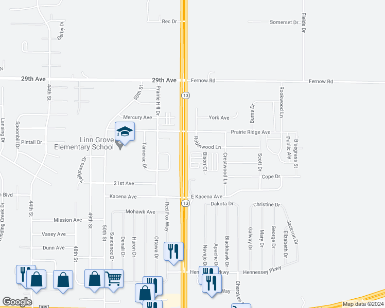 map of restaurants, bars, coffee shops, grocery stores, and more near 2274 Bison Street in Marion