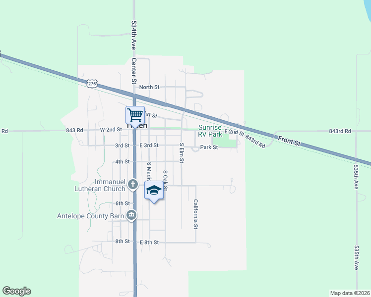 map of restaurants, bars, coffee shops, grocery stores, and more near 311-399 South Elm Street in Tilden