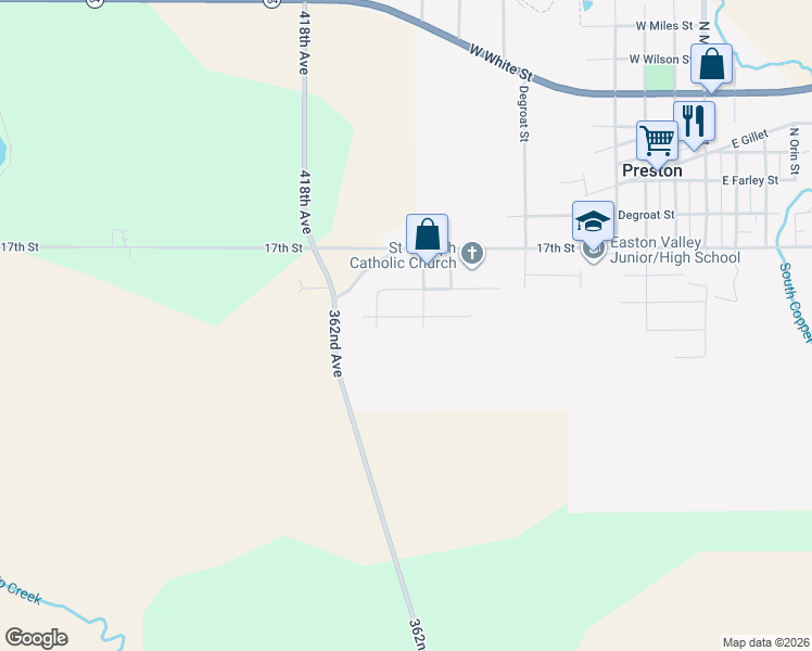 map of restaurants, bars, coffee shops, grocery stores, and more near 721 21st Street in Preston