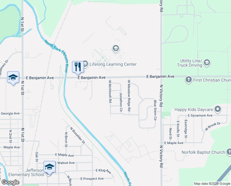 map of restaurants, bars, coffee shops, grocery stores, and more near 1000-1298 Jonathan Circle in Norfolk