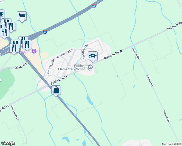 map of restaurants, bars, coffee shops, grocery stores, and more near 1701-1719 Robison Road West in Erie