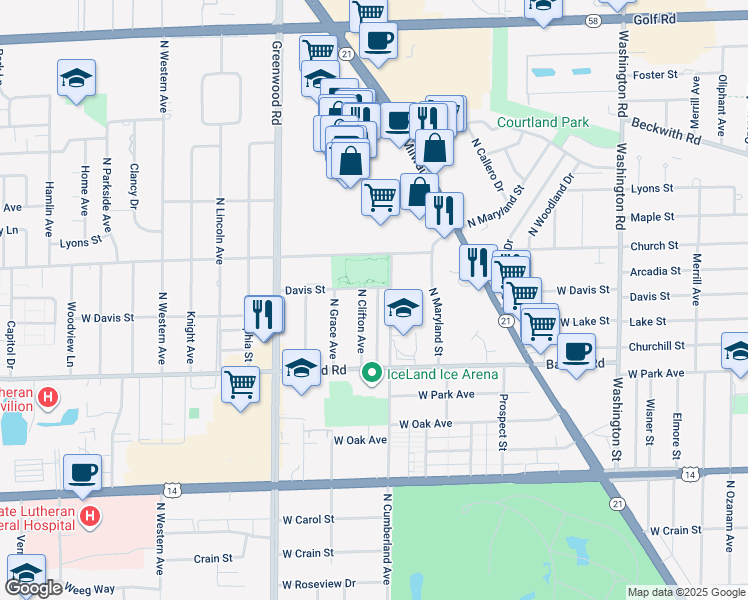 map of restaurants, bars, coffee shops, grocery stores, and more near in Niles
