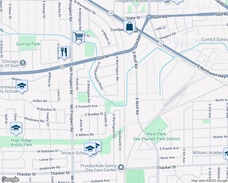map of restaurants, bars, coffee shops, grocery stores, and more near 349 Harding Avenue in Des Plaines