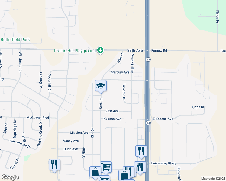 map of restaurants, bars, coffee shops, grocery stores, and more near 2301 50th Street in Marion