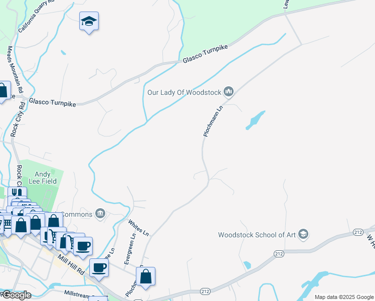 map of restaurants, bars, coffee shops, grocery stores, and more near 87 Plochmann Lane in Woodstock