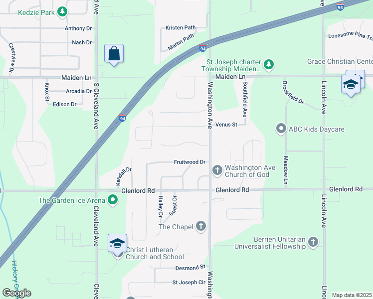 map of restaurants, bars, coffee shops, grocery stores, and more near 1383 Old Farm Lane in St. Joseph
