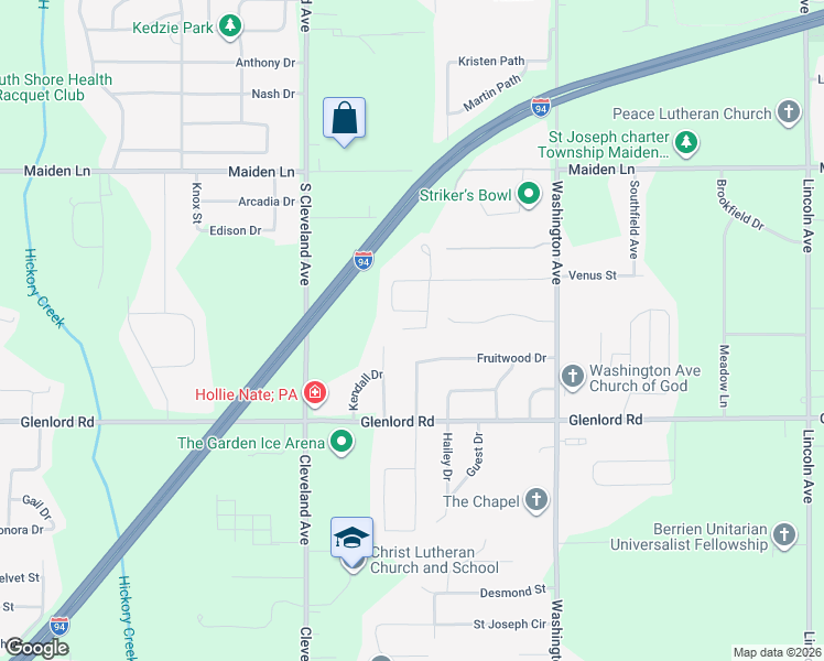map of restaurants, bars, coffee shops, grocery stores, and more near 1489 Old Farm Lane in St. Joseph