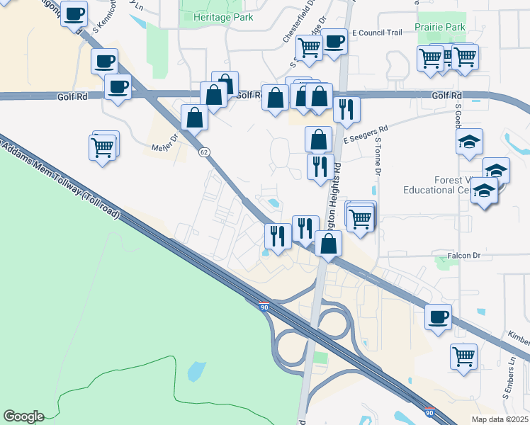 map of restaurants, bars, coffee shops, grocery stores, and more near 2220 South Crambourne Way in Arlington Heights