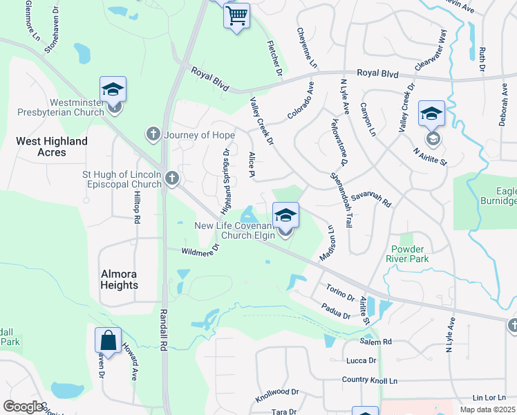 map of restaurants, bars, coffee shops, grocery stores, and more near 515 Autumn Court in Elgin