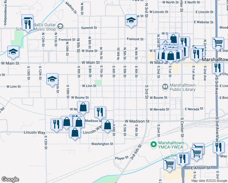 map of restaurants, bars, coffee shops, grocery stores, and more near South 19th Avenue in Marshalltown