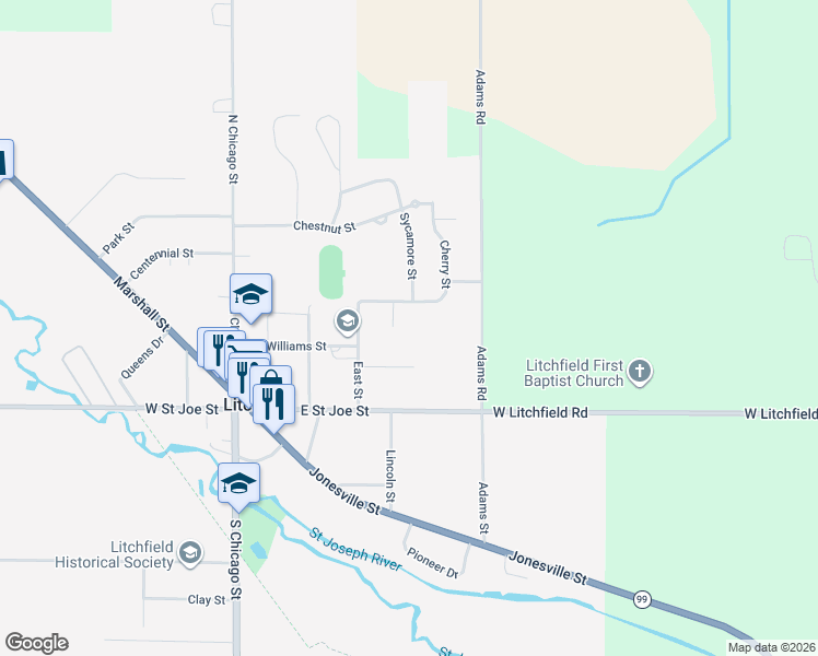 map of restaurants, bars, coffee shops, grocery stores, and more near in Litchfield