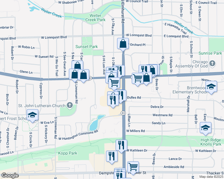 map of restaurants, bars, coffee shops, grocery stores, and more near 1026a Elmhurst Road in Mount Prospect