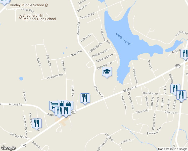 map of restaurants, bars, coffee shops, grocery stores, and more near 24 Mason Road in Dudley