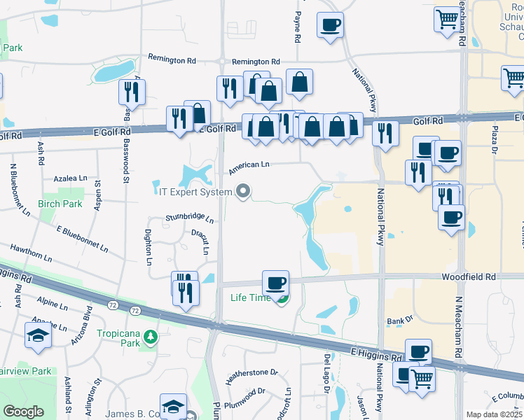 map of restaurants, bars, coffee shops, grocery stores, and more near 939 North Plum Grove Road in Schaumburg