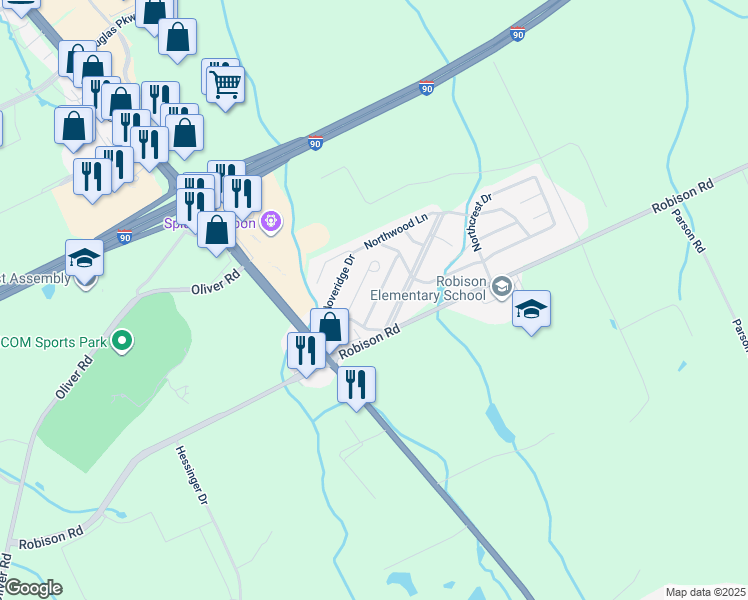map of restaurants, bars, coffee shops, grocery stores, and more near 8197 Briercrest Drive in Erie