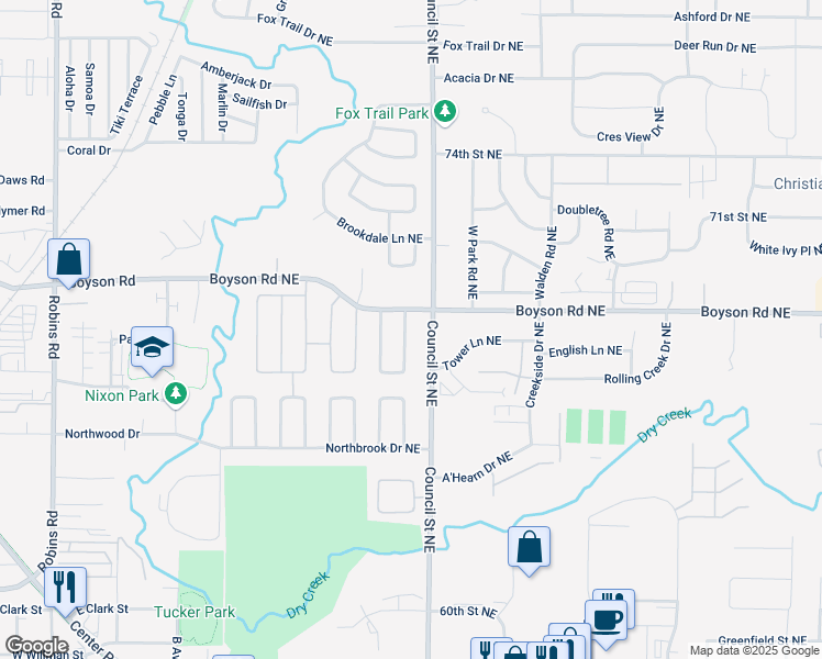 map of restaurants, bars, coffee shops, grocery stores, and more near 6810 Kingswood Lane Northeast in Cedar Rapids