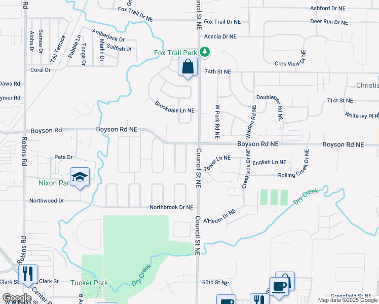 map of restaurants, bars, coffee shops, grocery stores, and more near 6810 Kingswood Lane Northeast in Cedar Rapids