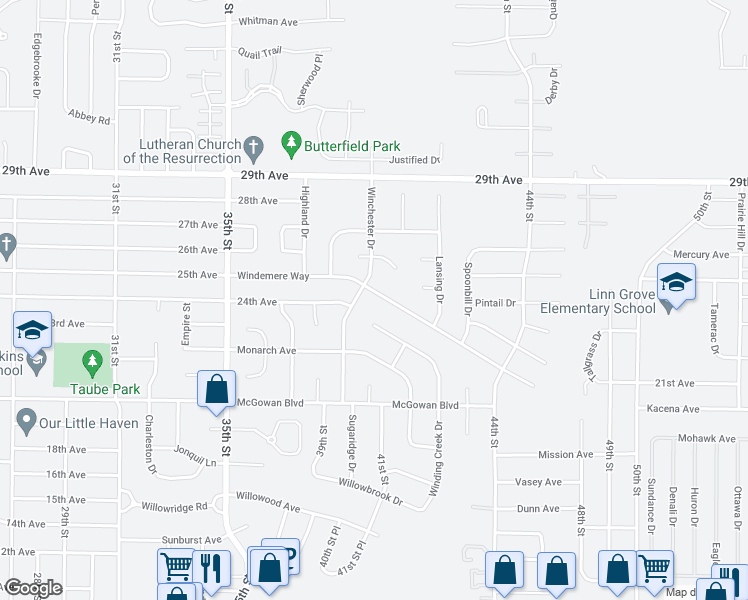 map of restaurants, bars, coffee shops, grocery stores, and more near 4025 Windemere Way in Marion