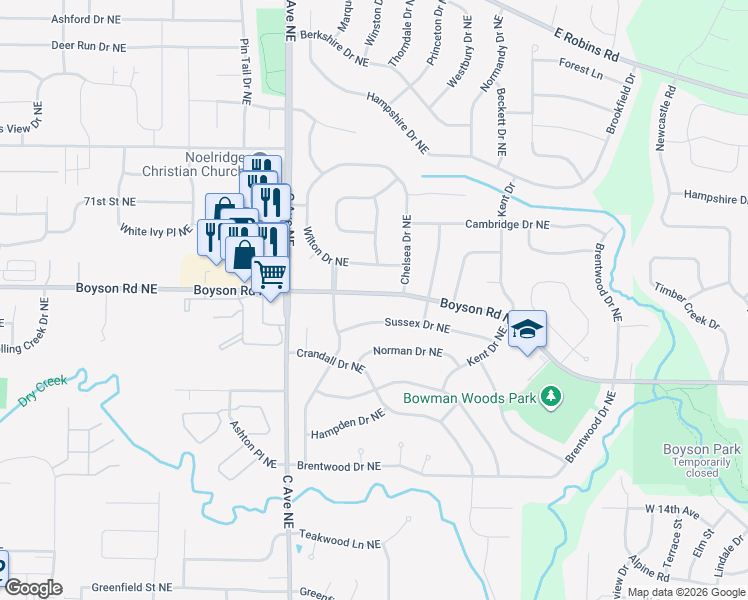 map of restaurants, bars, coffee shops, grocery stores, and more near 333 Boyson Road Northeast in Cedar Rapids