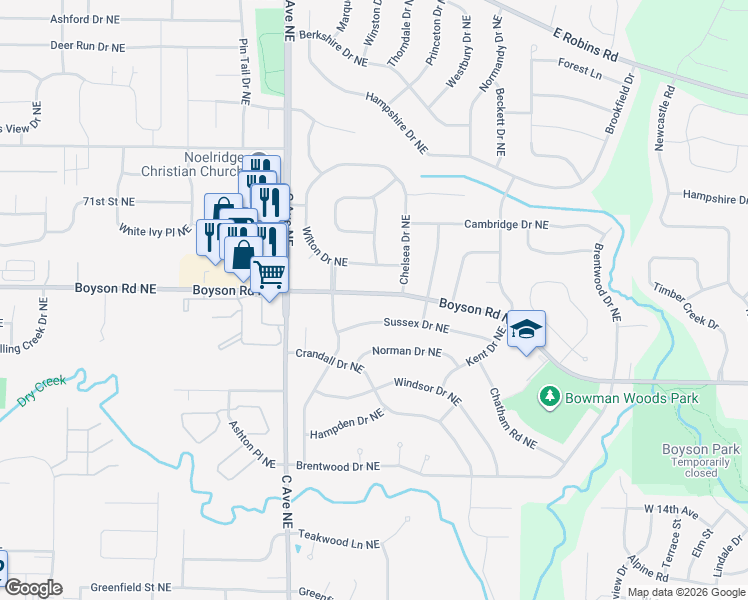 map of restaurants, bars, coffee shops, grocery stores, and more near 333 Boyson Road Northeast in Cedar Rapids