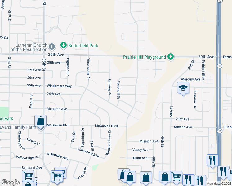map of restaurants, bars, coffee shops, grocery stores, and more near 2440 Spoonbill Drive in Marion