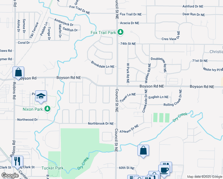 map of restaurants, bars, coffee shops, grocery stores, and more near 6810 Kingswood Lane Northeast in Cedar Rapids