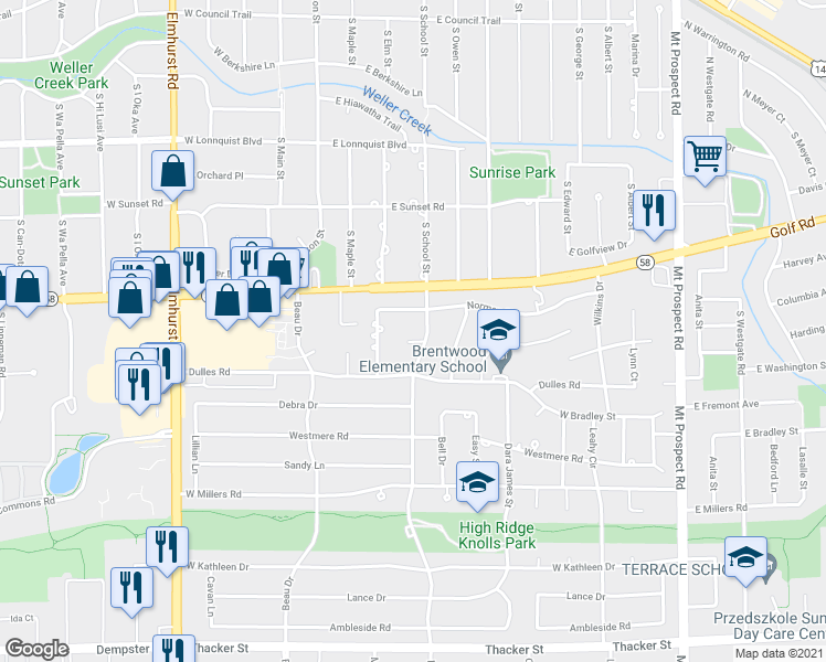 map of restaurants, bars, coffee shops, grocery stores, and more near 412 Michael Court in Des Plaines