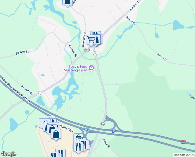 map of restaurants, bars, coffee shops, grocery stores, and more near 756 South Street in Wrentham