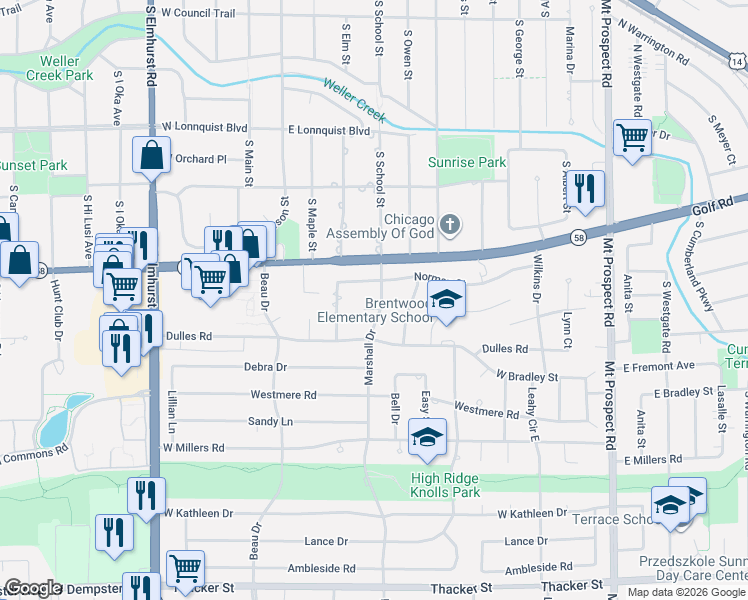map of restaurants, bars, coffee shops, grocery stores, and more near 412 Michael Court in Des Plaines