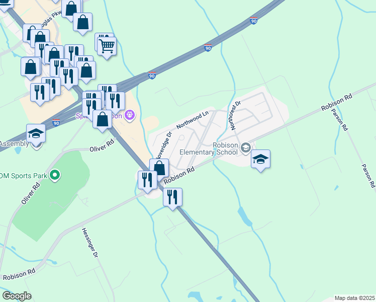 map of restaurants, bars, coffee shops, grocery stores, and more near 8197 Briercrest Drive in Erie