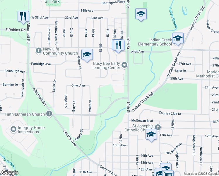 map of restaurants, bars, coffee shops, grocery stores, and more near 670 Bentley Drive in Marion