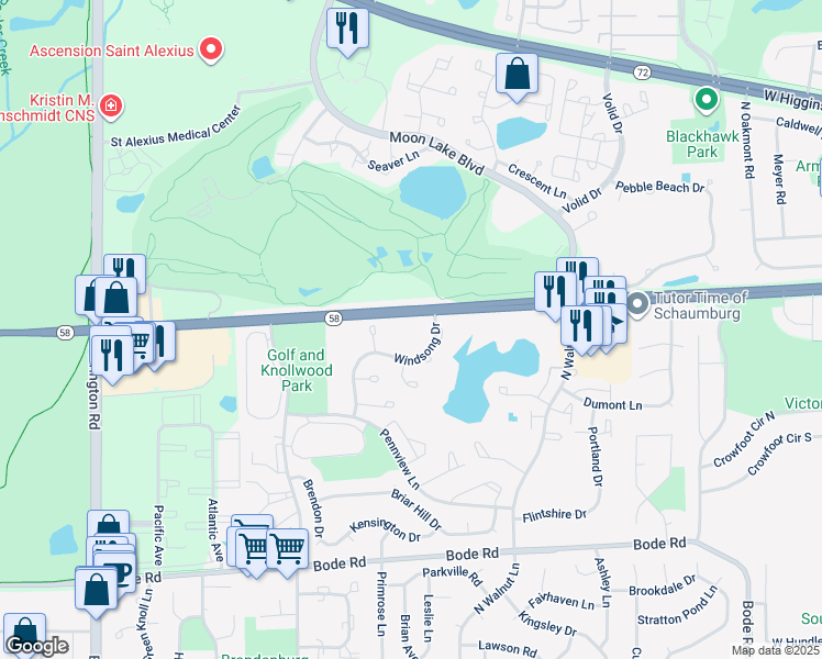 map of restaurants, bars, coffee shops, grocery stores, and more near 1919 Morning Song Court in Schaumburg