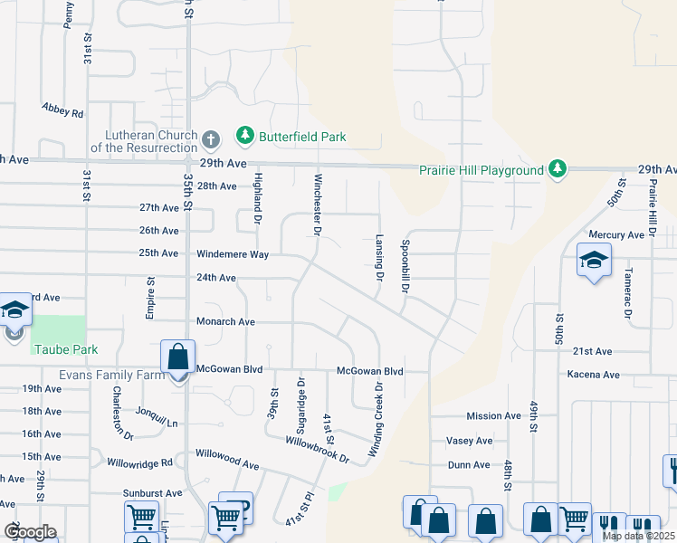 map of restaurants, bars, coffee shops, grocery stores, and more near 4080 Windemere Way in Marion